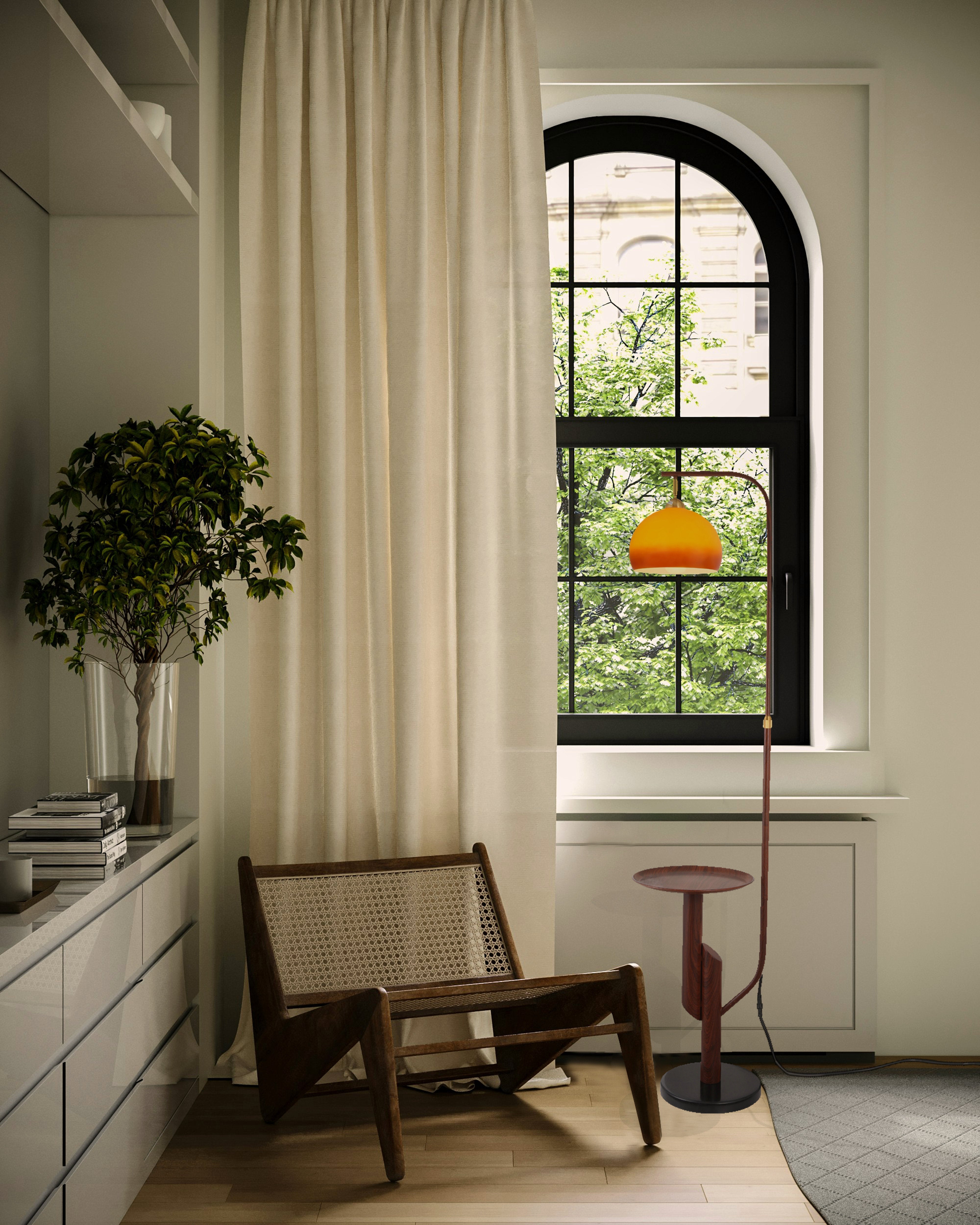 Carla Arc Floor Lamp with Side Table - 360° Adjustable Floor Lamp