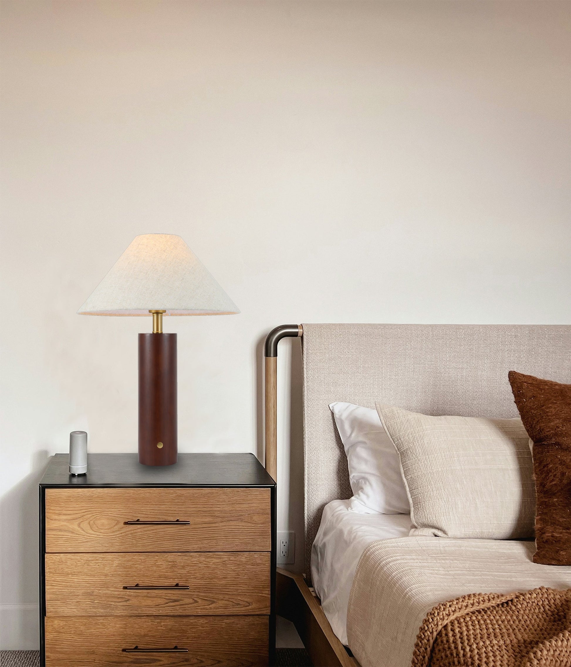 Modern Scandinavian bedside lighting setup featuring Morgan Lamp