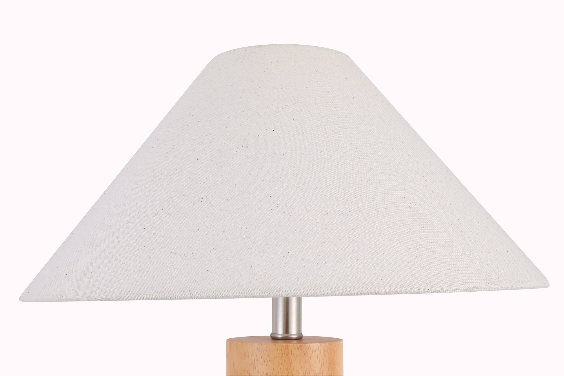 Table lamp with a white shade and wooden base on a white background