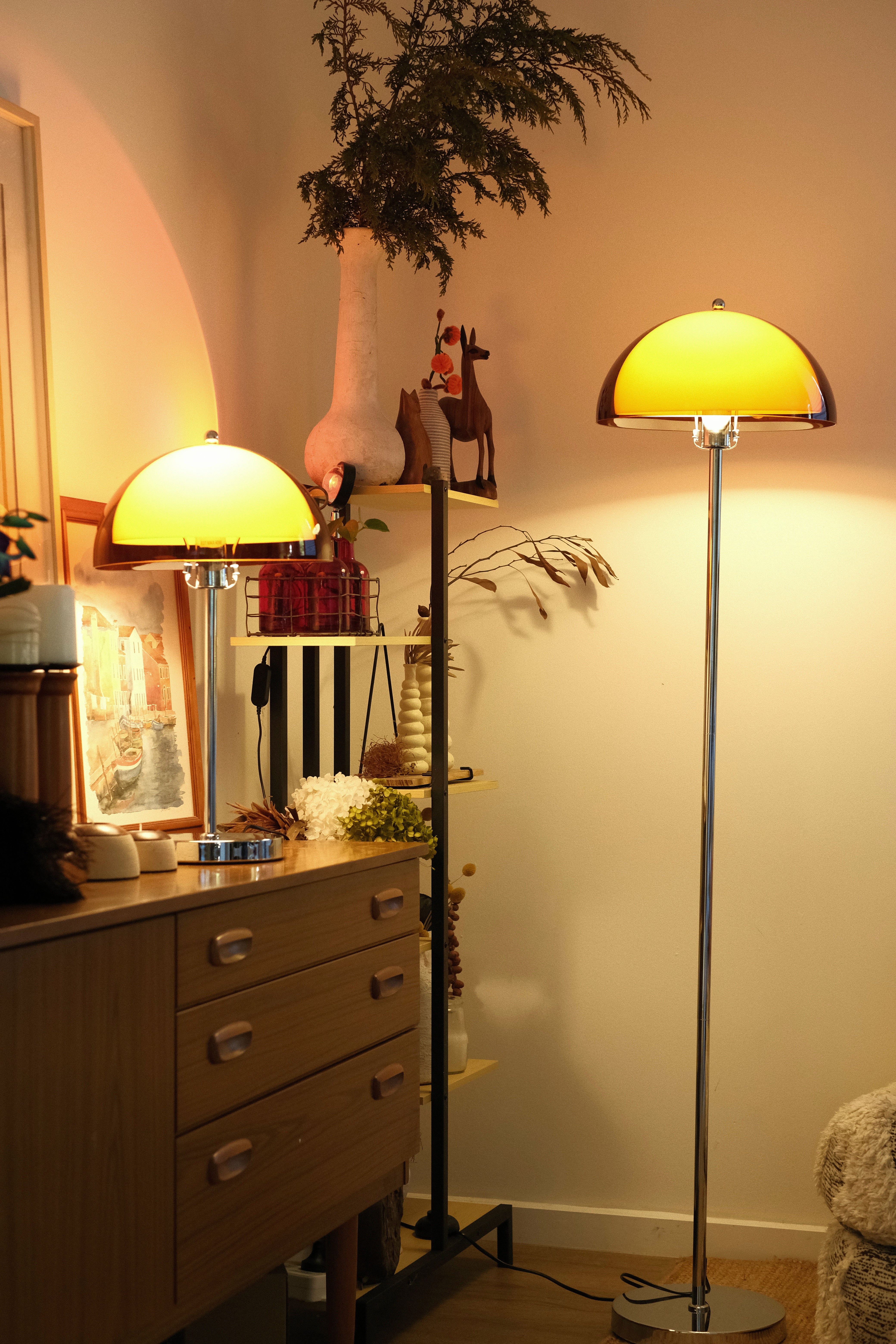 Coby Double Dome Mushroom Floor & Table Lamp Duo in Orange