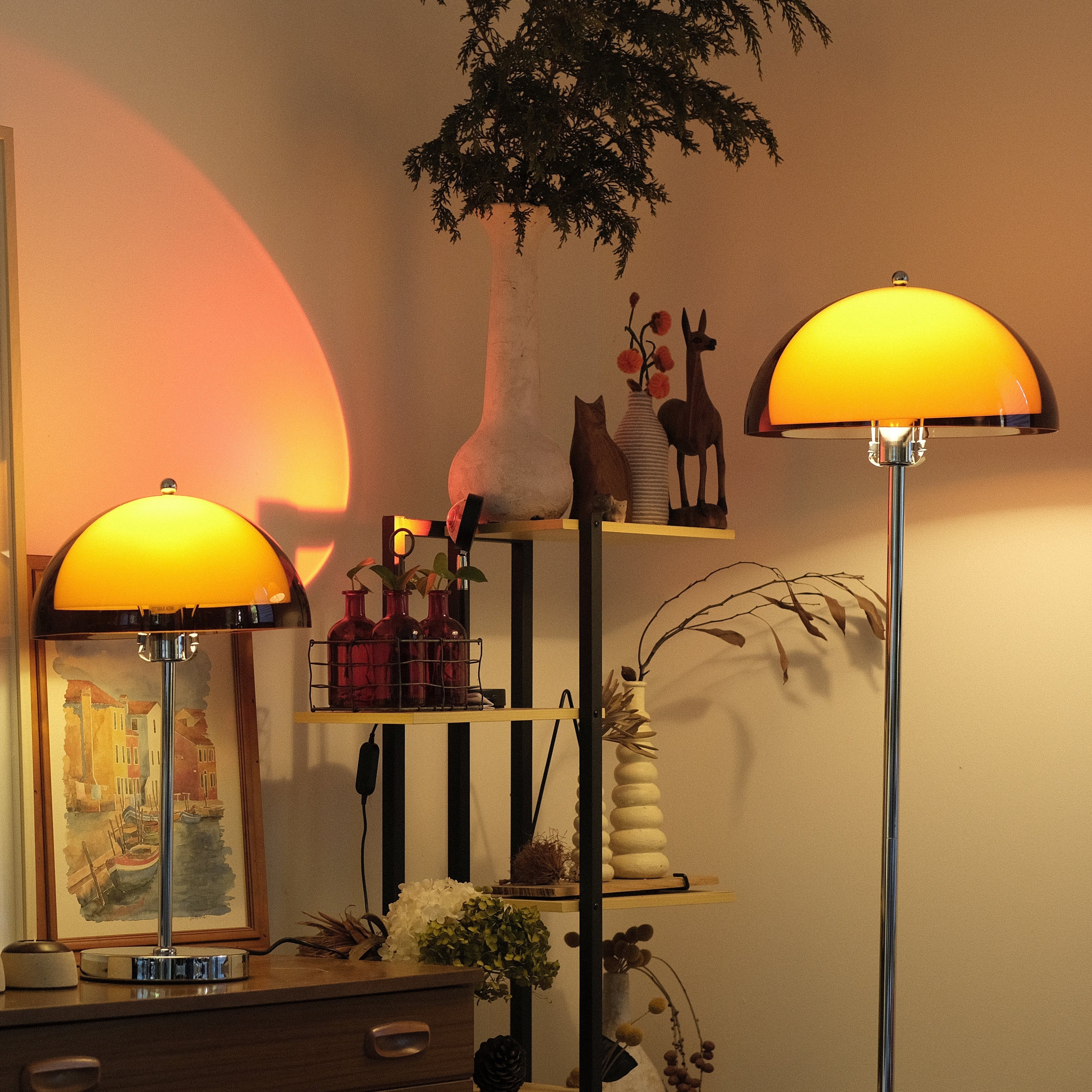 Coby Double-Mushroom Lamp Set – Floor & Table Lamps, Orange