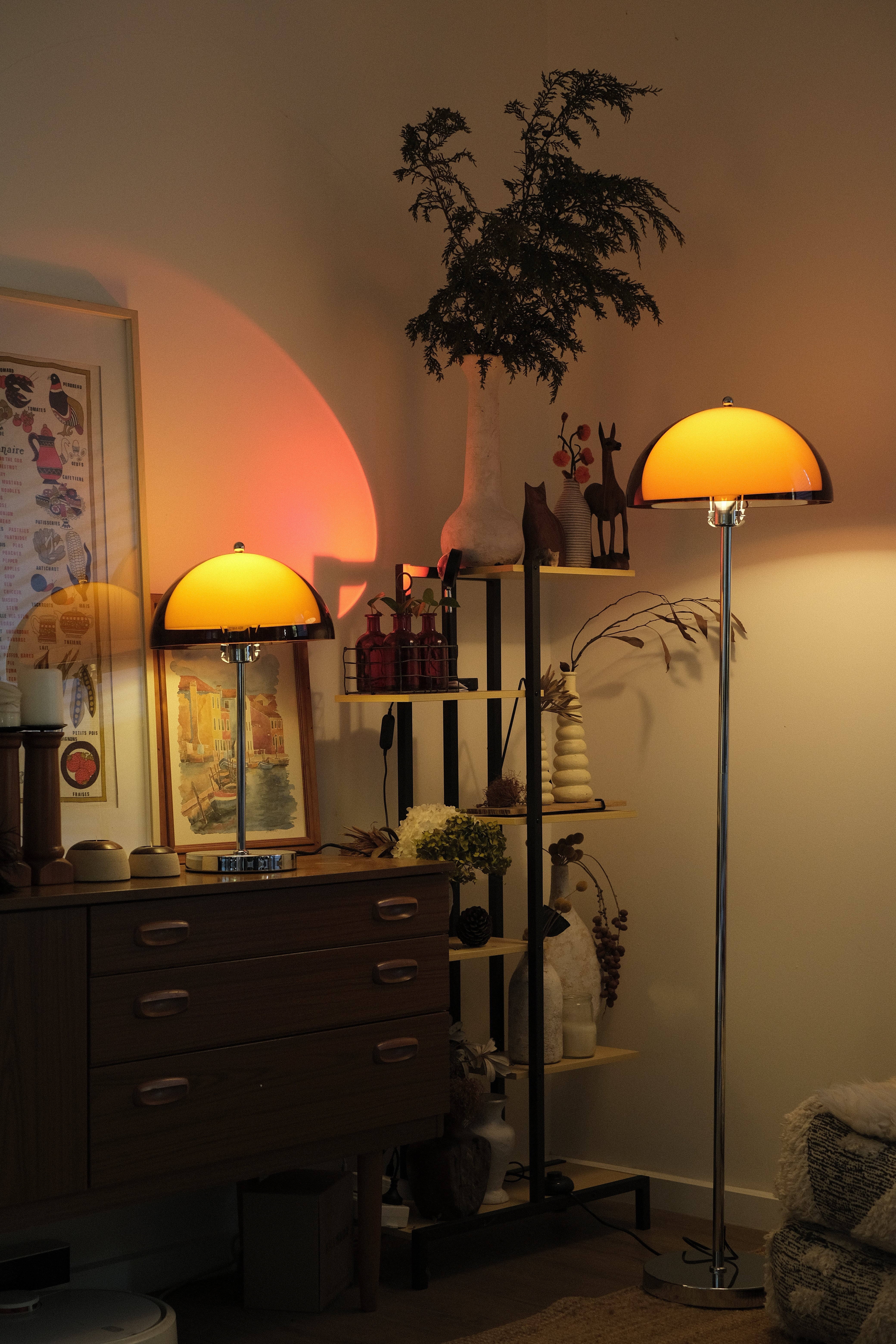 Coby Double Dome Mushroom Floor & Table Lamp Duo in Orange