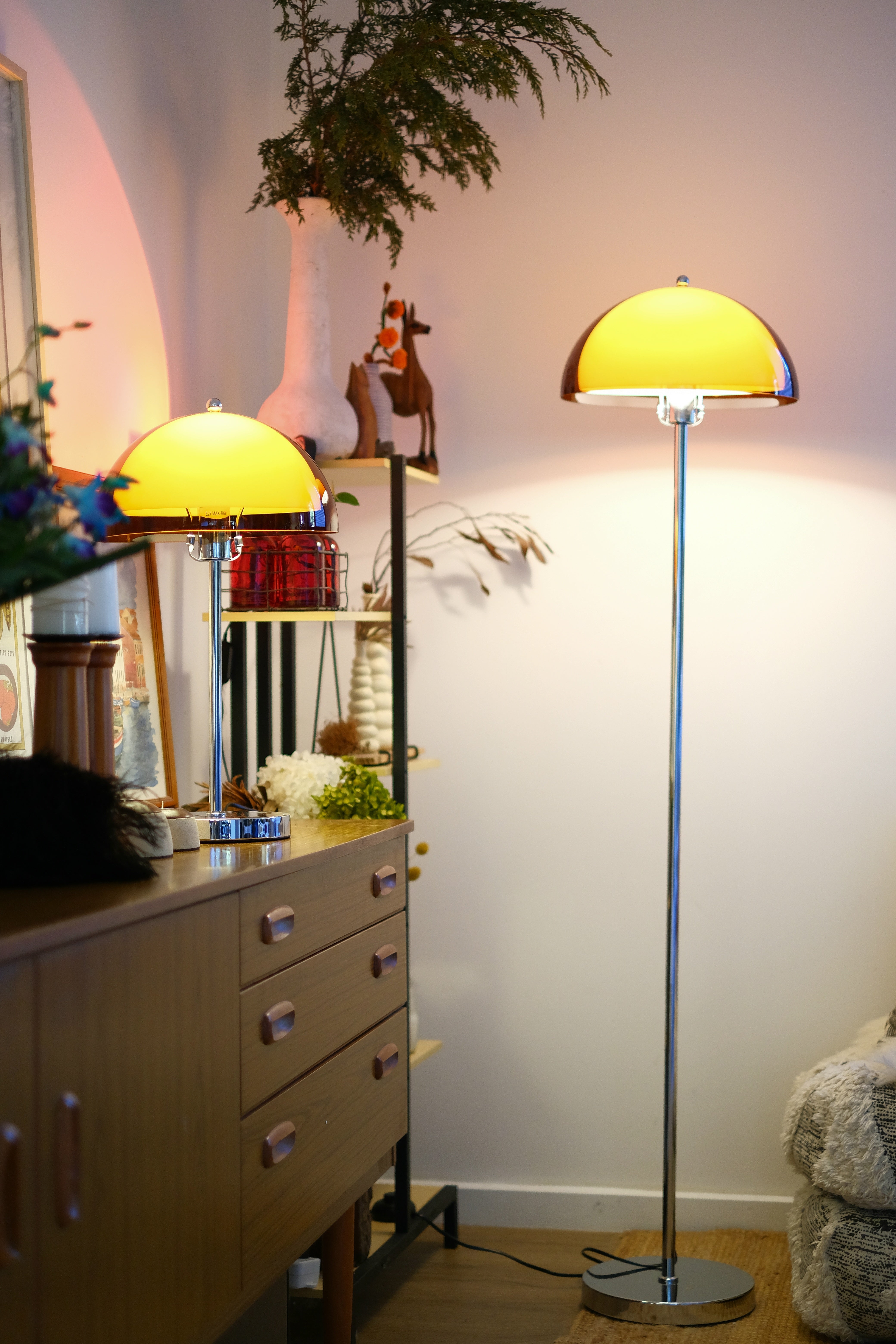 Coby Double Dome Mushroom Floor & Table Lamp Duo in Orange
