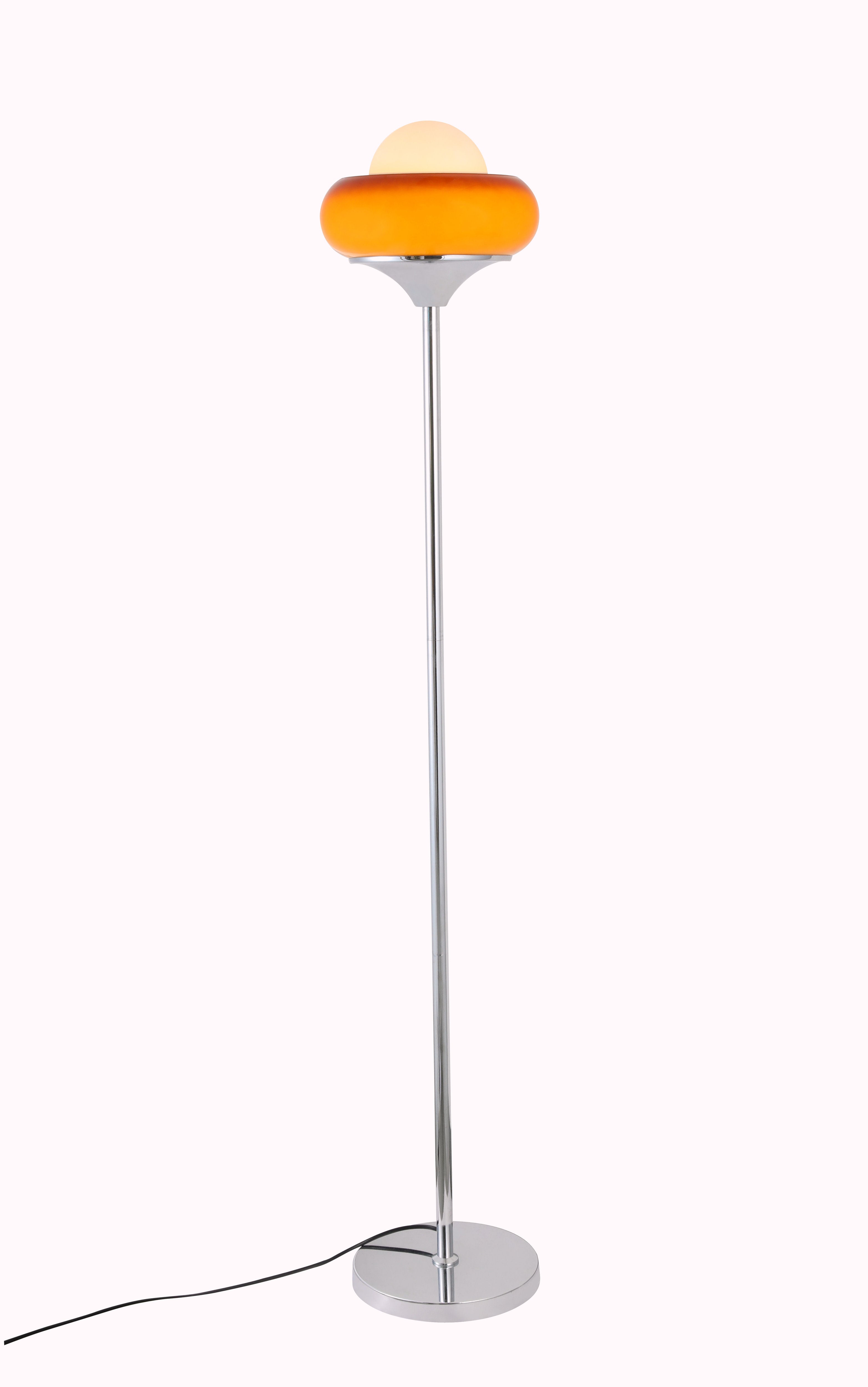 Avery Egg Tart Floor lamp with a unique orange and white shade on a white background