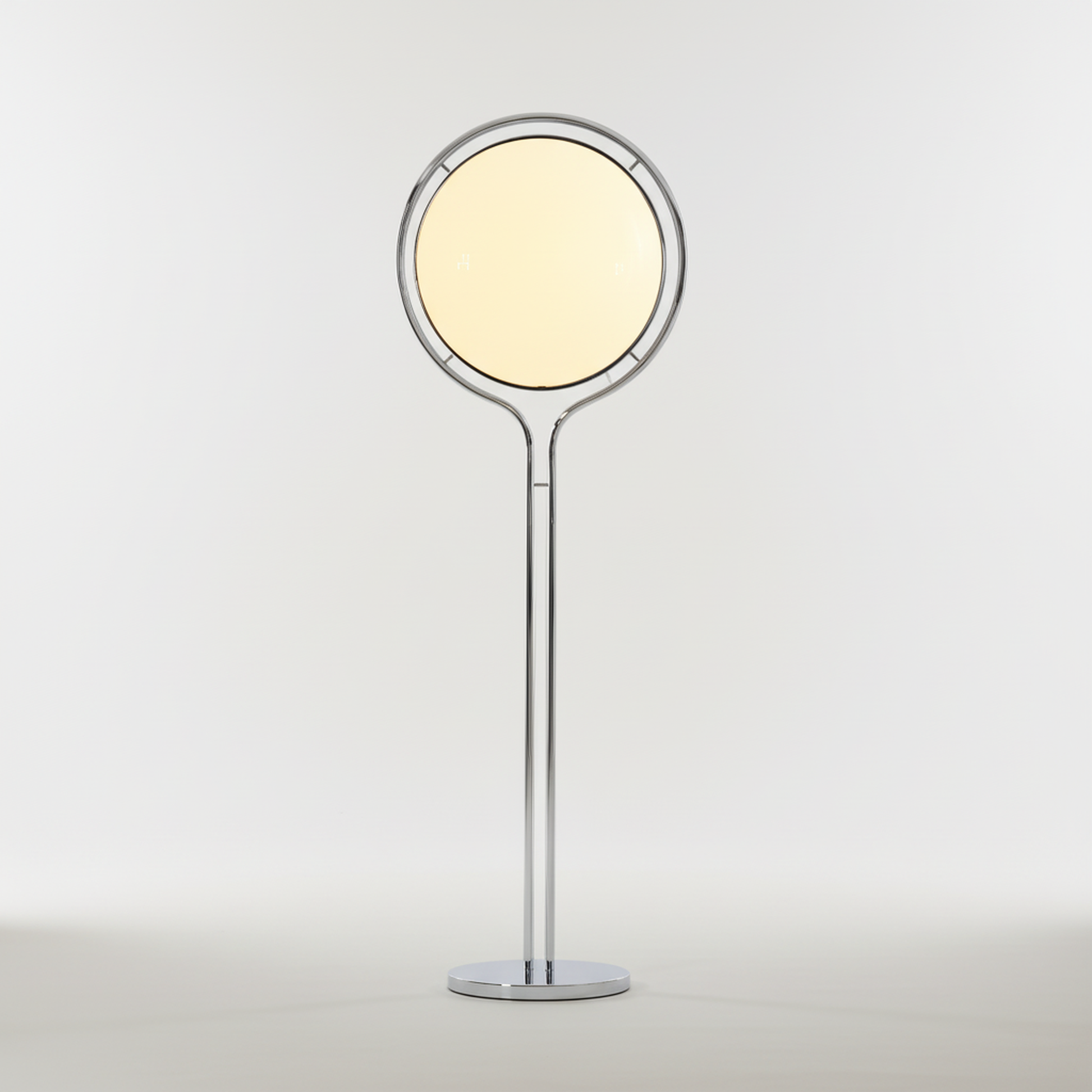 Garreau Globe Floor Lamp Bauhaus Replica Chrome Stand with round shade on a light gray background