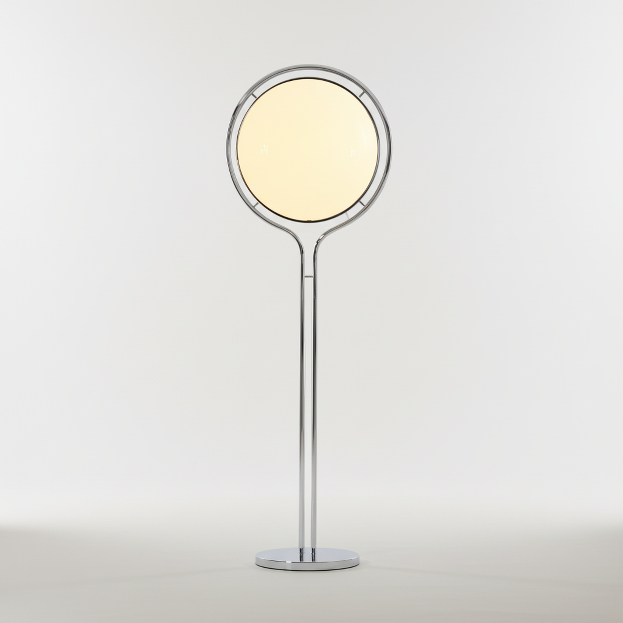 Garreau Globe Floor Lamp Bauhaus Replica Chrome Stand with round shade on a light gray background
