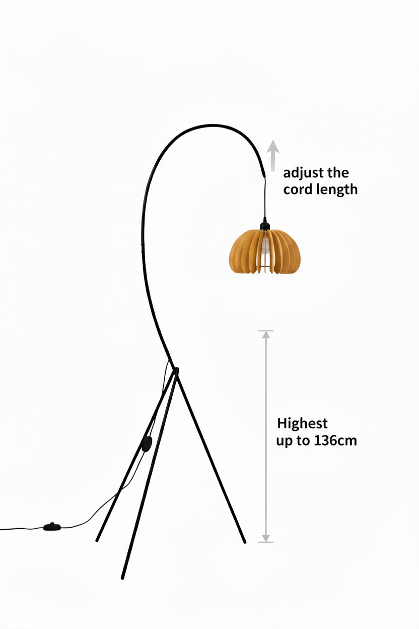 Hazel Tripod Wood Pumpkin Floor Lamp – Sculptural Modern Arc Lighting for Cozy Interiors