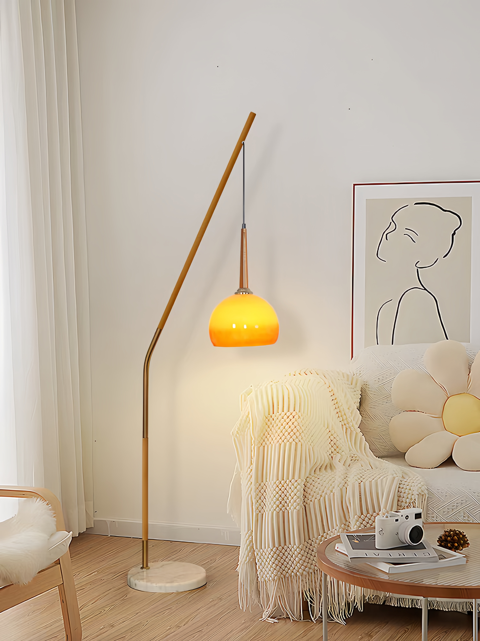 Mid-century modern arc floor lamp with sculptural design