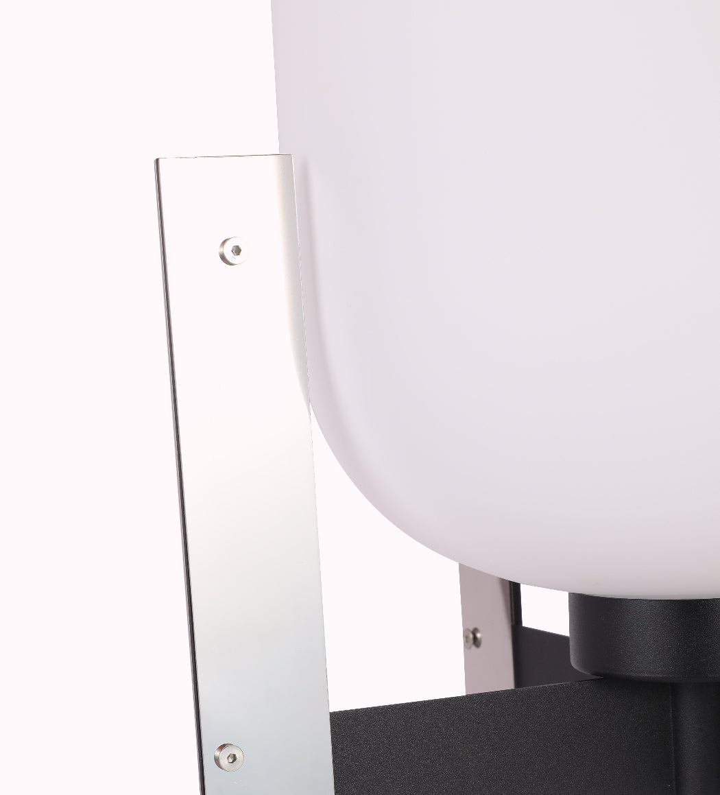 Close-up of a white cylindrical object with a metallic frame on a white background