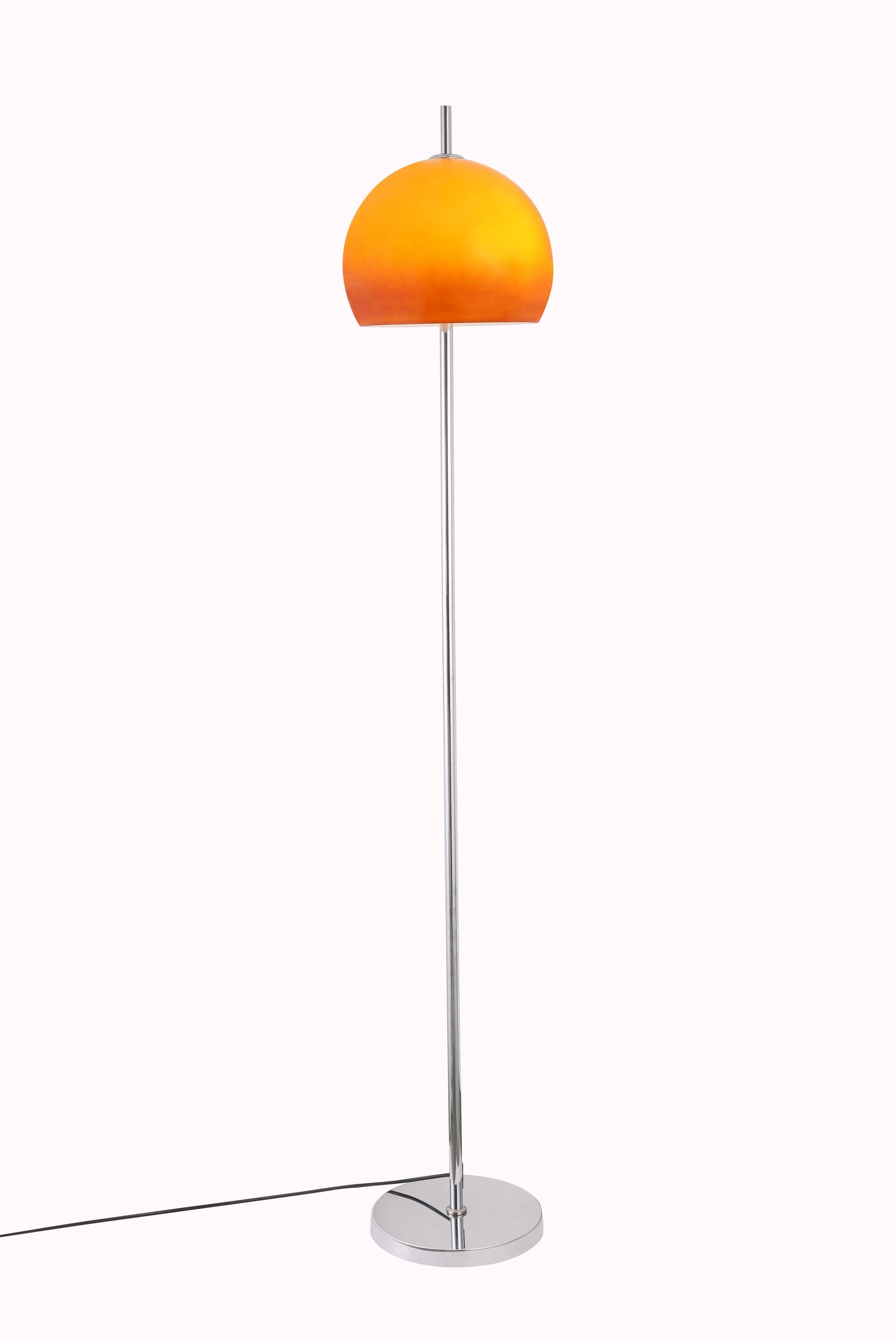 Olivia Mushroom Bauhaus Floor lamp with a bright orange shade on a white background