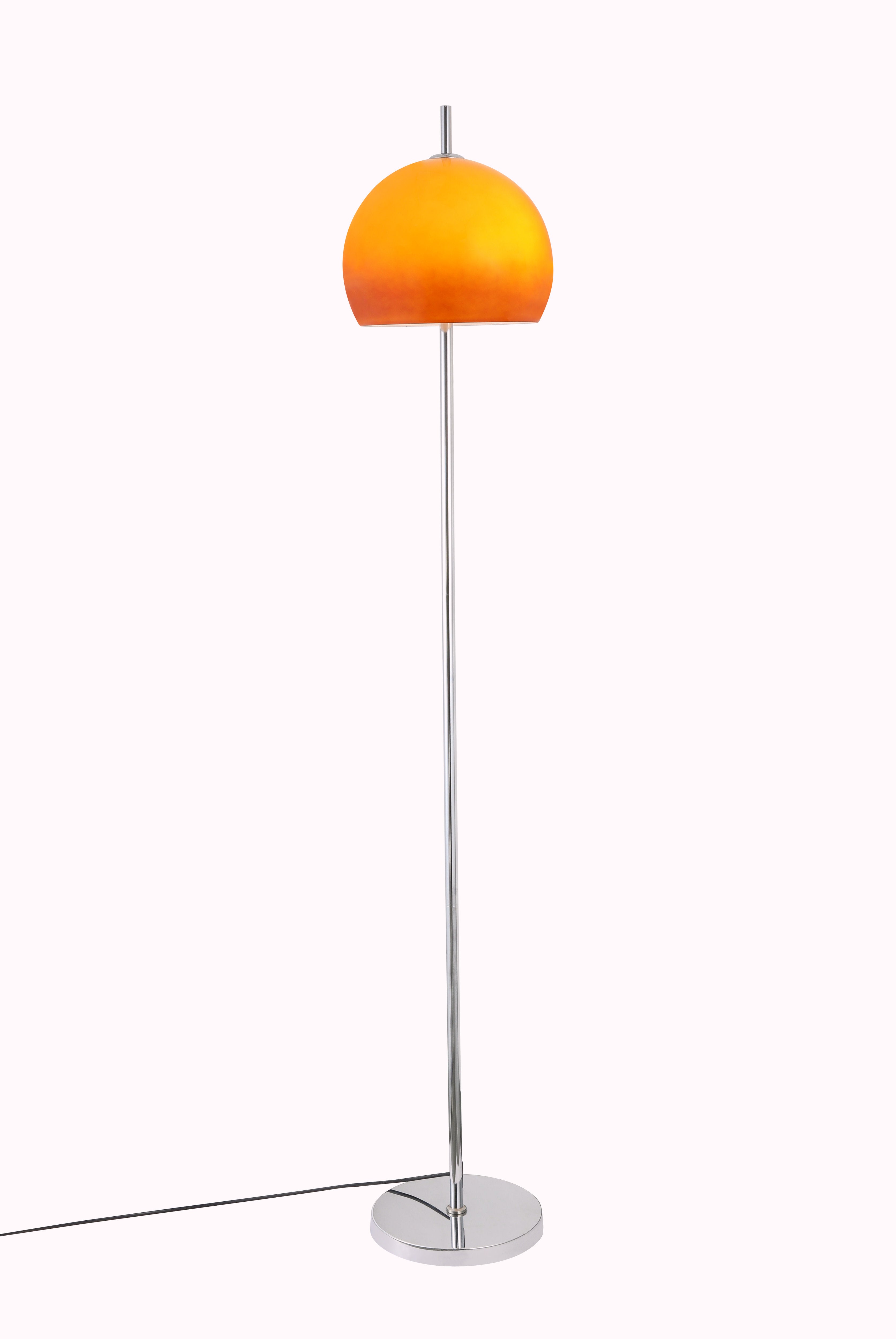 Olivia Mushroom Bauhaus Floor lamp with a bright orange shade on a white background