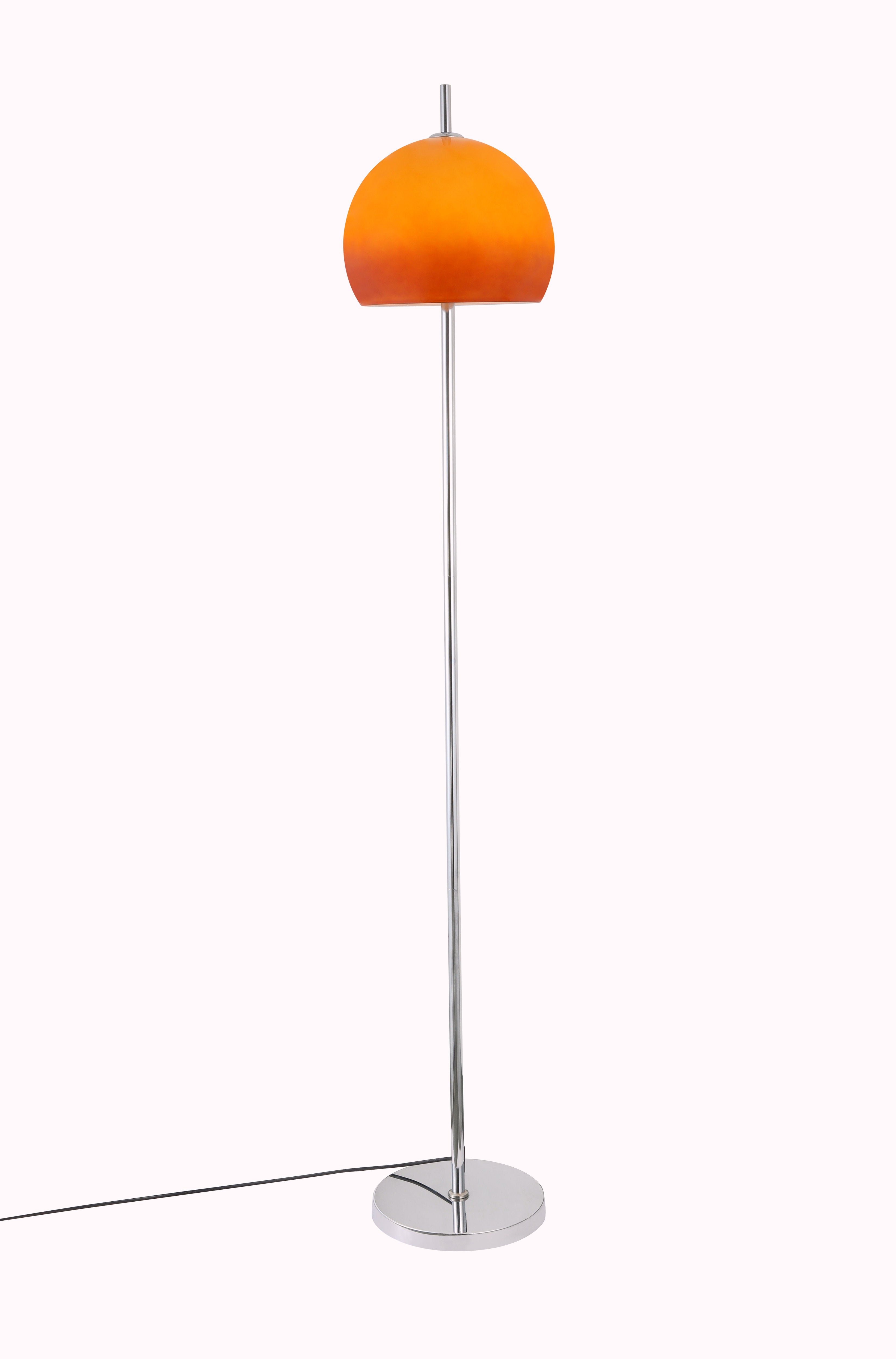 Olivia Mushroom Bauhaus Floor lamp with an orange shade on a white background