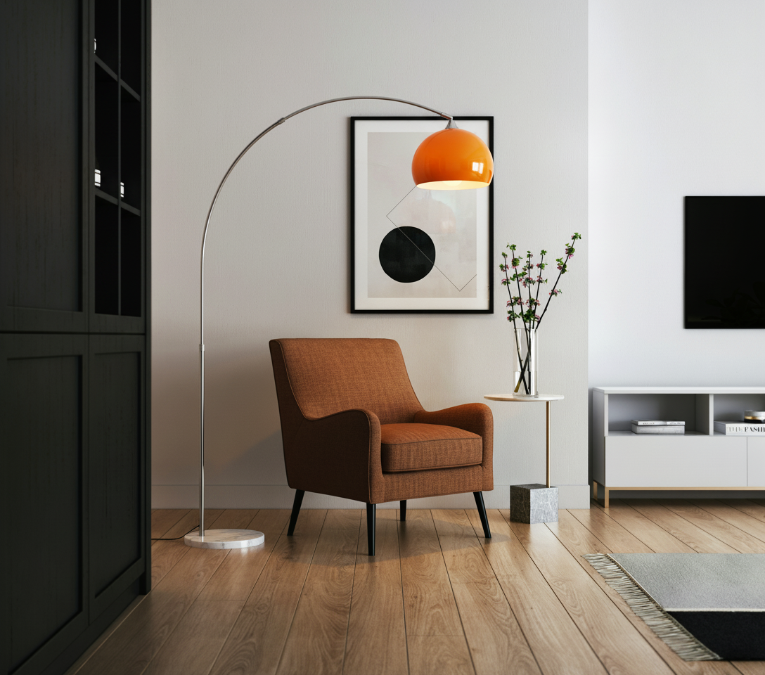 Sneedville Arched Floor Lamp – Chrome Arc with Marble Base