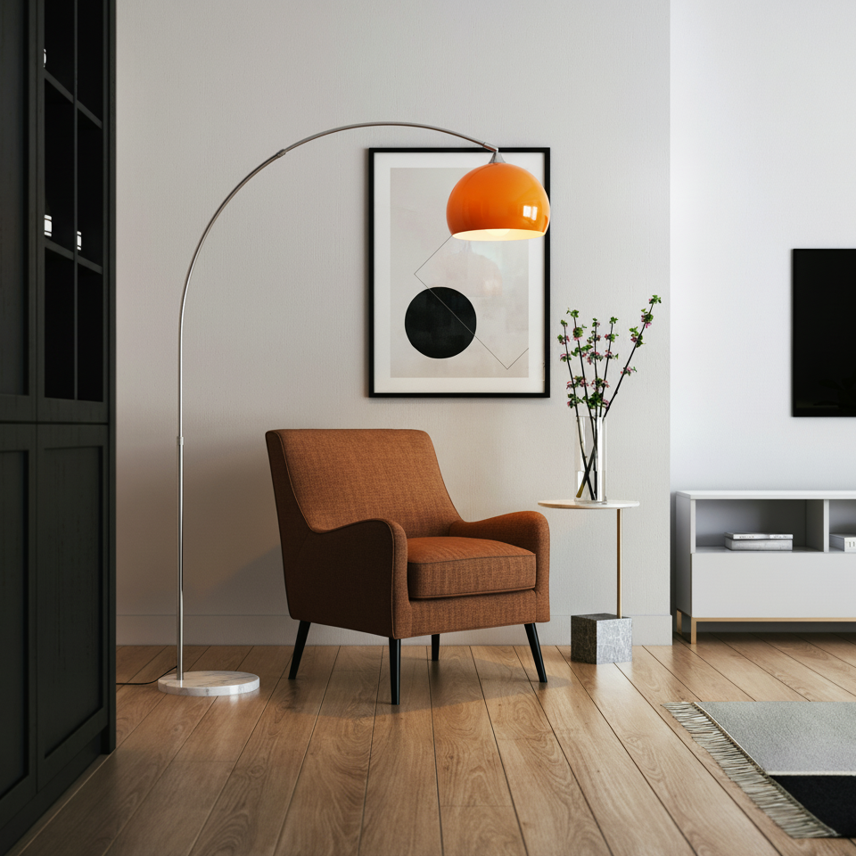 Sneedville Arc Floor Lamp – Chrome & Marble Base