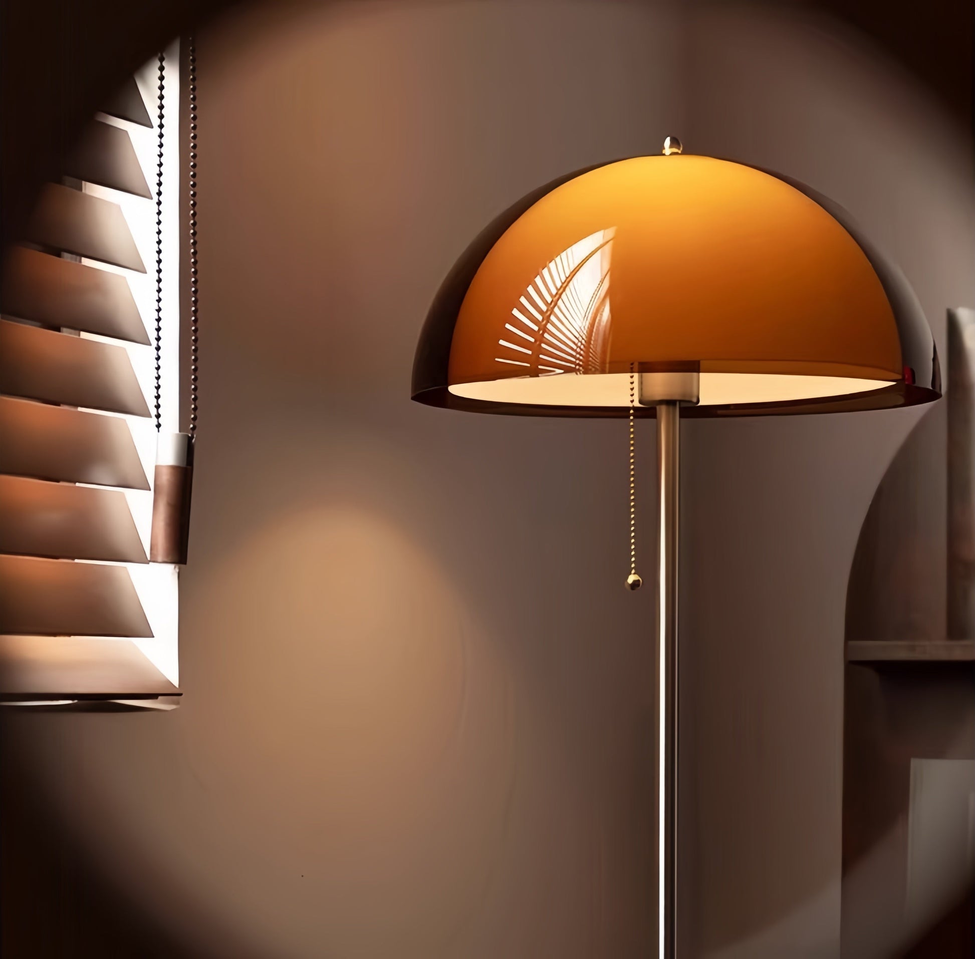 Coby+ Mushroom Bauhaus Floor Lamp Orange with Pull Chain - a yellow shade in a room setting